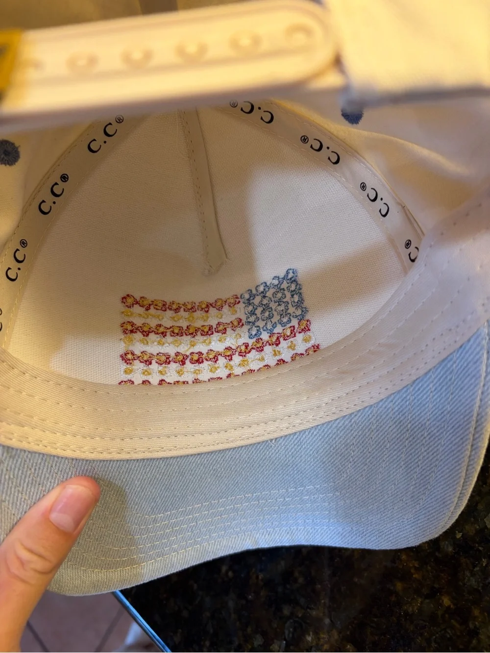 Cream Baseball Cap with Embroidered American Flag